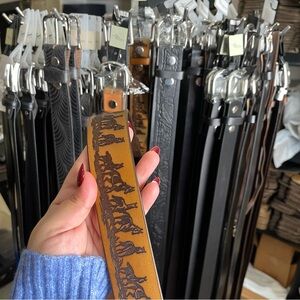 Genuine Leather Western Horse Embossed Belt